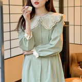 Party French Sweet Elegant Dress Women Casual Princess Long Sleeve Fairy Shirt Dress Female Peter Pan Collar Korean Party Midi