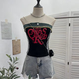 Shooting Cowboy Splicing Braid Vest Babes Letter Graffiti Printing Short Sleeveless Outside Wear