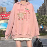 Lolita Mori Girl Harajuku Kawaii Hoodie With Long Rabbit Ear Cap Women Cute Bear Print Thin Sweatshirt Street Fashion