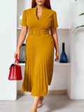 Women's Summer New Short-Sleeved V-Neck Pressure Folded High-Waist Fashion Temperament Waist African