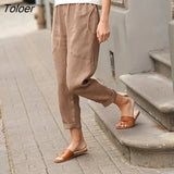 Ankle Length Cropped Pants Women Solid Color Casual Trousers Comfortable Breathable Lady Pants Elegant All-Match