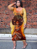 Orange Plus Size Character Print Crew Neck Long Bodycon