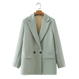 New Pure Color Double-Breasted Loose Casual Suit Jacket In Autumn-Outfit