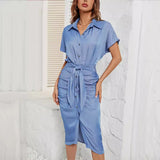 Women's Clothing Station Folded Denim Short-Sleeved Dress