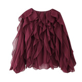 Decoration Fashion V-Neck Long-Sleeved Shirt 2025 Spring And Summer Thin Single-Dbutton Loose Top