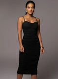 Sexy Pleated Strap Midi Party