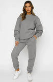 Piece Sets Women Solid Round Neck Tops Autumn Sweatshirts Loose Straight Long Pants Set Lace Up Tight High Waist 2023-Outfit