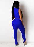 Sexy Stand Collar Sleeveless Crop Top Solid Lace Up Two Piece Pants