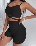 Sexy Straps Bandage Crop Top And Shorts 2 Piece