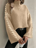 Casual Loose Knitted Sweater 2025 New High-Necked Color Design For