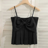 Sweet Camis For Women Square Collar Sleeveless Patchwork Bowknot Female Korean Fashion Clothing Summer New