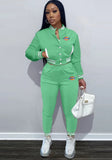 Casual Letter Print Long Sleeve Pocket Jacket And Pant 2 Piece