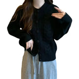 Autumn And Winter New Simple Literature And Art Lazy Sweater Coat Gentle Wind Loose Twist Thickened Knitted Cardigan-Outfit
