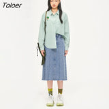 Women Shirts with Pocket 2022 Autumn Long Sleeve Polo Neck Plaid Blouse Checked Green White Chic Casual Streetwear