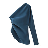 New Pleated Asymmetrically Trimmed Blouse 0264840-Outfit
