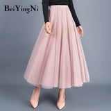 Adult Tulle Skirt Women Mesh High Waist Vintage Luxury Korean Casual Tutu Skirts Elegant Long Skirts Jupe Femme