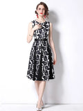 Women Summer Elegant Jacquard Patchwork Dress High Quality Female Sleeveless Floral Print Designer Vintage Party Vestidos