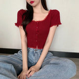Salt Gentle Lace Short-Sleeved T-Shirt Knit New Comfortable Small High-Waist Short