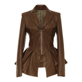 Biker Style Patchwork Irregular Jacket Women Lapel Collar Long Sleeve High Wait Tunic Female Coat 2022 Fashion