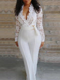 Formal White Lace Upper Elegant Party Jumpsuit with