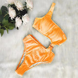 Toloer New Solid Color One-Shoulder One-Piece Swimsuit Sexy Ladies