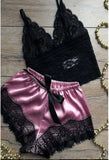 Sexy Lace Trim Satin Two Piece Pajamas