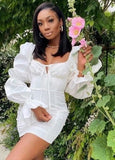 Vintage Puff Sleeve Square Mini Dress 319-1-Outfit