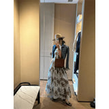 Light Luxury High-End Temperament Sister Little Fragrant Denim Jacket Blue Floral Skirt