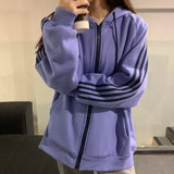 Oversized Zip Hooded Sweatshirt Autumn Jacket Women Korean Fashion Spring Clothes Harajuku Print Long Sleeve Chic Zip-Up