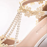 party Sandals Women White Lace Flowers Bridal Pearl Heel 9cm Fine High Heels Thin Bridal Pumps Wedding