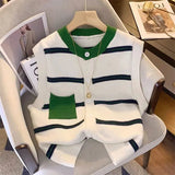 Neck Knitted Cardigan Vest Women's Loose Impact Color Pocket Striped Vest A Variety Of Small Shoulder Sweaters Leisure Jackets-Outfit