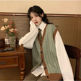 Sweater Vest Women Loose Sleeveless Outerwear Single Breasted V-neck Vintage Soft High Quality Korean Style Teens
