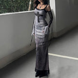 Spring New Sexy Print Halter Dress Fashionable Style Slim Sleeve Lace Dress Woman-Outfit