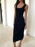 Tight Square Collar Dress Sleeveless Solid Color 2025 Summer Sexy Long Knit