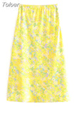 Suspender Crop Top + Midi Skirt Suit Floral Tube Top Tops Elastic Waist Floral Stitching Skirt Suit Woman Two-Piece