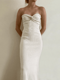 Knitted Twist Strapless Maxi Dress-Outfit