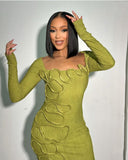 Spring And Summer New Folding Personality Twist Rope Decoration Collar Long Sleeve Long Sleeve Long Dress