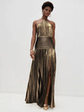 Women's Metallic Metallic Folding Fork With Hanging Neck Dress Sleeveless Back