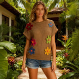 New Hollow Knitted Jassin Set Sleeveless High-Collar Top + Two-Piece