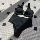 2024 New Solid Color Sexy Special Fabric High-Waist Split Swimsuit Swimsuit