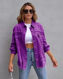 New Long-Haired Burrowed Denim Jacket Women Autumn Winter Long Sleeve Casual Collar