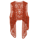 Jastie Asymmetric Open Stitch Cardigan Summer Beach Boho Hippie People Style Crochet Knit Embroidery Blouse sleeveless Vest