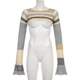y2k Sweater Smock Patchwork Fashion Super Short Knitwear Pullovers Women Cutout Sexy Outfits Crochet Crop