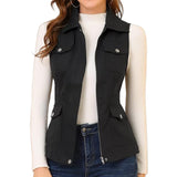New Single Women's Vest Cardigan Zipper Jacket Multi-Pocket Solid Color