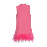 Solid Elegant Dresses For Women Casual Summer Sleeveless Patchwork Feather Hem Women's 2022 Mini Dress Fashion