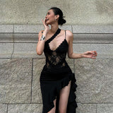 Winter New Women's Hottie Street Irregular Design Lace Splicing Perspective Showback
