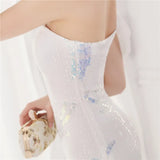 Sequin One Shoulder Slit Long Evening