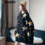 Star Pattern Pullover Women Sweater Long Sleeve Sweaters Loose Embroidery Knitted Sweater Women's Jumper Plus