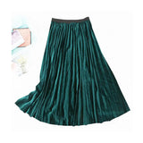 Spring 2020 Women Long Metallic Silver Maxi Pleated Skirt Midi Skirt High Waist Elascity Casual Party Skirt