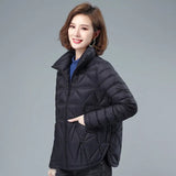 Winter Women Lightweight Down Cotton Jacket 2021 New Solid Stand Collar Short Jacket Plus Size Female Cotton Padded